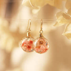 田园风椭圆彩色树脂水滴花朵耳钩气质时尚耳环轻奢高级感耳饰批发