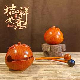 花梨木雕木鱼解压 大吉大利吉祥如意创意橘子造型 敲敲小木鱼摆件