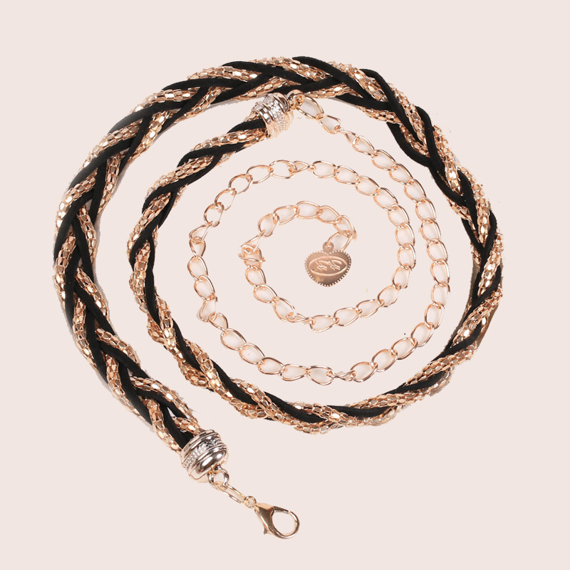 European and American Metal Woven Belt Cross-border 3-color Decorative Waist Chain, Simple and Versatile Dress, Metal Belt Body Chain_voghion.com