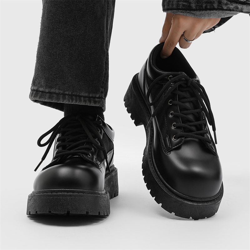 Chaussures Derby noires à semelle épaisse, style britannique, pour homme, idéales pour un mariage ou un costume._voghion.com