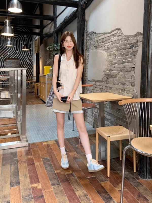 韓国白ノースリーブベストシャツ女性の夏のデザインニッチホルターシャツベビードールシャツ気質トップ|undefined