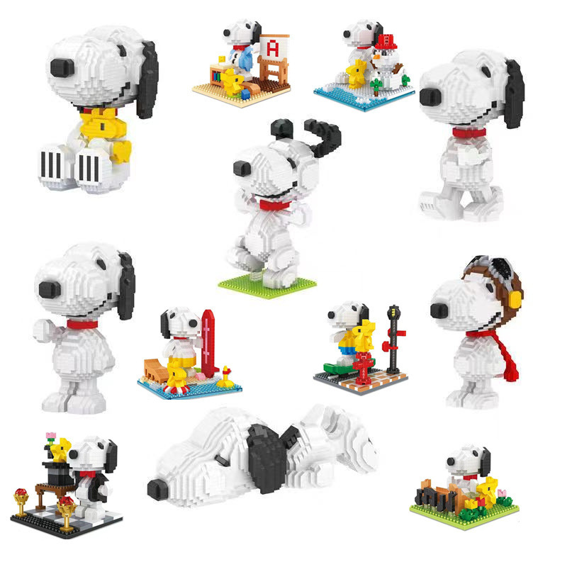 Hengsanhe pequeños bloques de construcción micro bloques de construcción de partículas S050-S055 snoopy serie de anime de dibujos animados de una sola pieza de entrega
