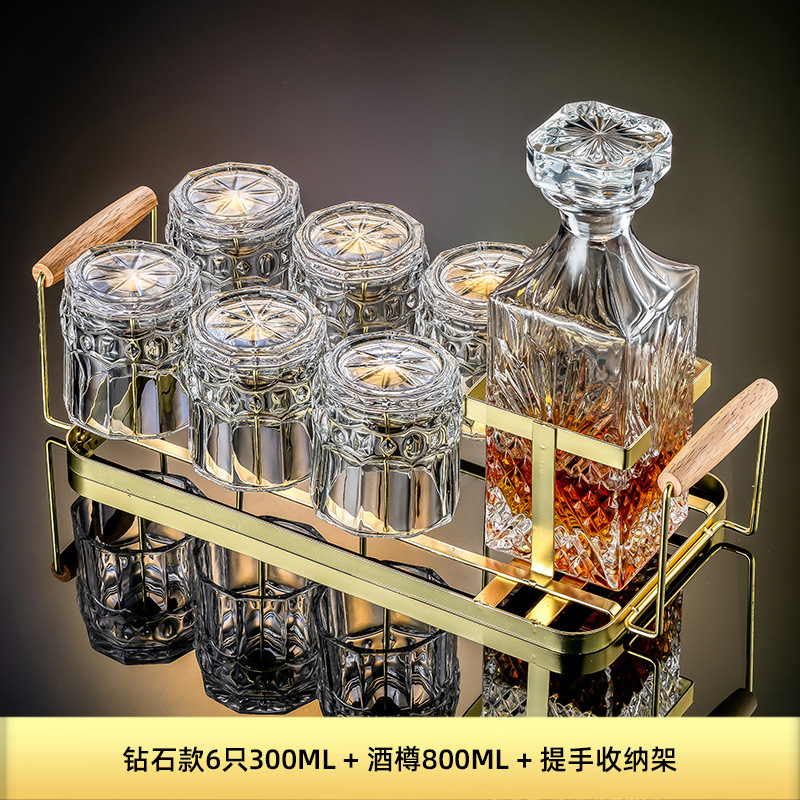 조각된 와인 병 800ml + 다이아몬드 6 290ml + 골드 핸들 랙