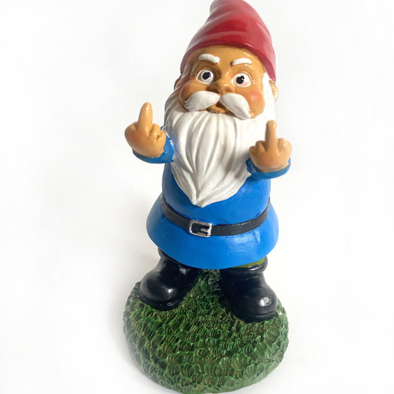 White bearded dwarf, vertical middle finger, resin handicraft ornament, garden micro landscape, creative ornament_voghion.com