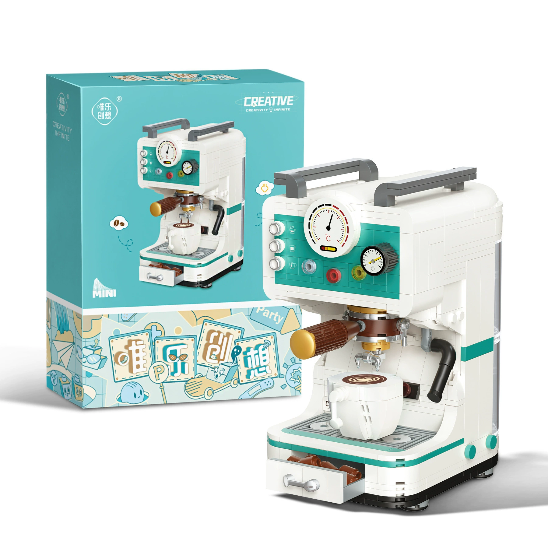Coffee machine, constructor, toy for men and women, bread, small particles, girl's gift
