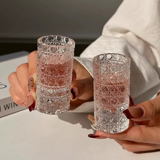 轻奢迷你小酒杯浮雕玻璃白酒杯酒盅小号家用一口杯烈酒宝石纹杯
