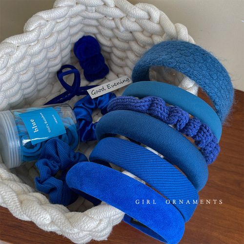 Klein Blue Fleece Hairband for Women | Autumn/Winter Padded Hair Tie | Versatile Outdoor Headband | Elevate Your Look with This High-End Wash Face Hair Clip