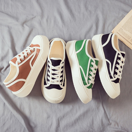 2024 spring and summer new canvas shoes women's thick-soled women's shoes casual sneakers platform shoes white shoes ins trend