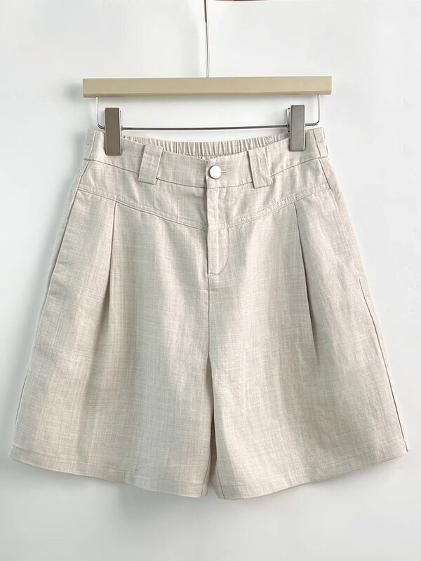 Linen Casual Shorts for Women, Summer New Fashion High-Waisted Slimming Straight Pants, Versatile Wide-Leg Five-Point Pants, Thin Style
