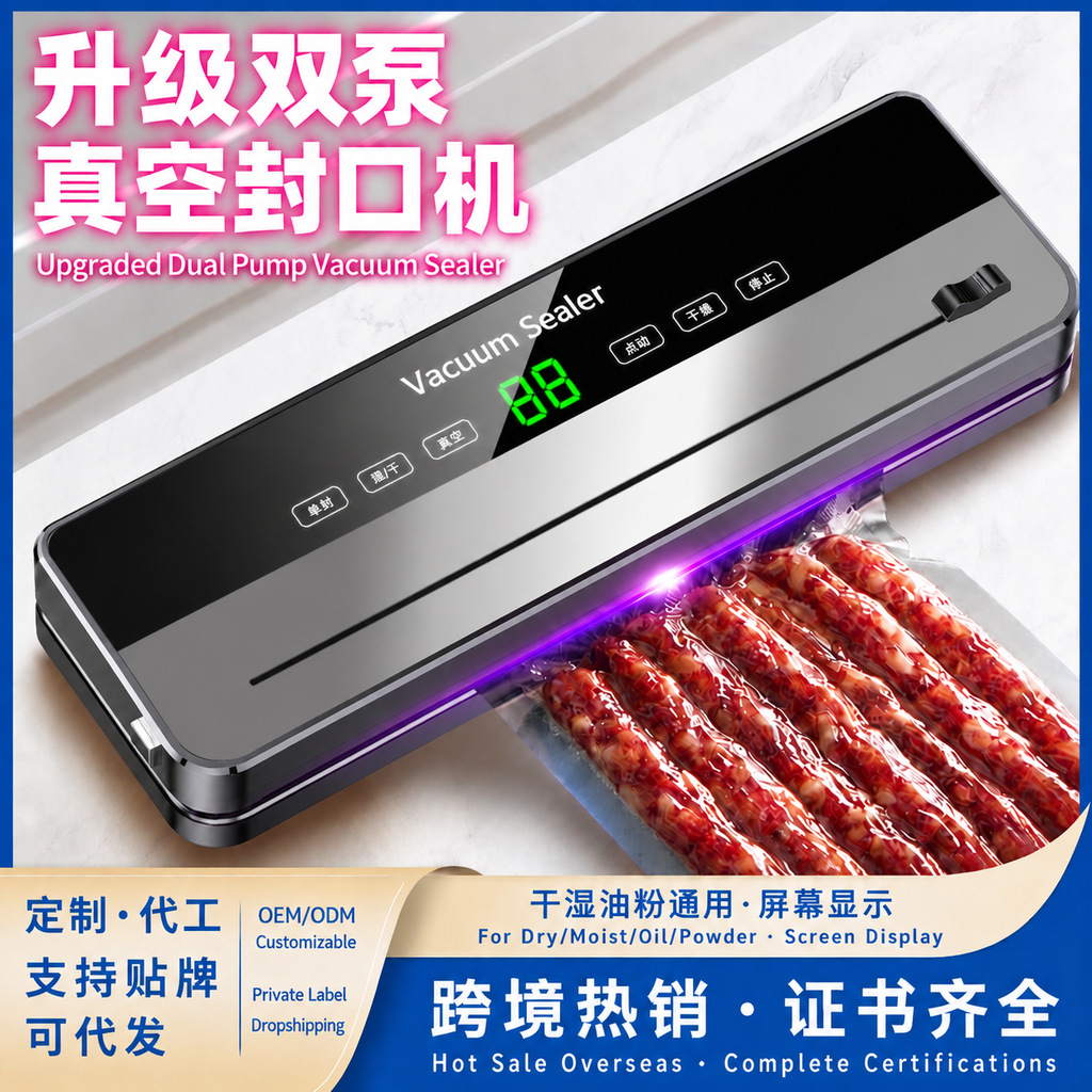 Cross-Border Source Factory Dual-Pump Vacuum Sealer Fully Automatic Household Food Preservation Sealing Machine Dry and Wet Dual-Use Packaging