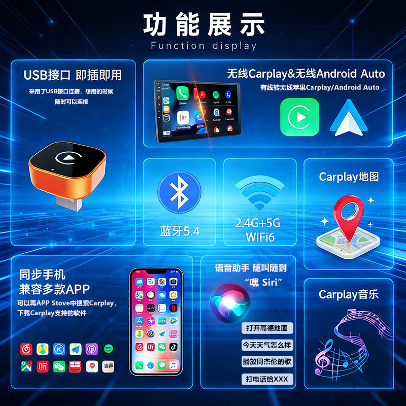 Hot-Selling Car Connectivity Box Two-In-One Smart Wireless Carplay Box Orange Android Autocarplay Box