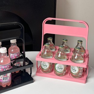 Pink Girl Heart Camping picnic Basket Folding Beverage Beer Self-Handle Basket Coffee Milk Tea Portable Storage Basket