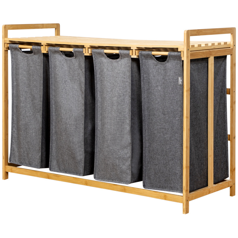 Cesta de ropa sucia de cuatro compartimentos de extracción de estantes de ropa sucia casera clasificación de cestas de ropa sucia de baño de ropa de lavandería