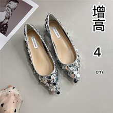 人鱼姬增高5公分尖头浅口闪片清冷感单鞋气质银色韩版礼服女鞋