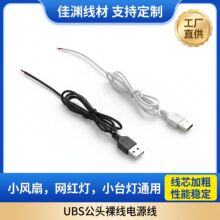USB公头裸线电源线5V两芯上锡线小风扇小台灯网红灯DIY供电连接线
