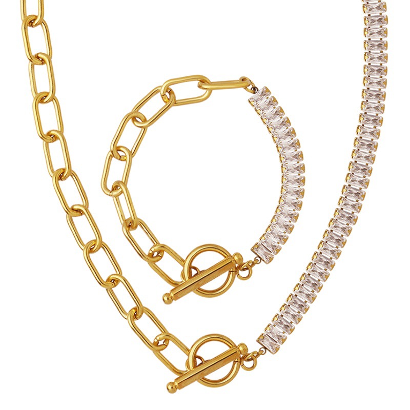 Joyería europea y americana no-desvanecimiento ZIRCON brillante otbuckle pulsera de cadena gruesa Cadena de titanio collar de acero pulsera de cadena de clavícula