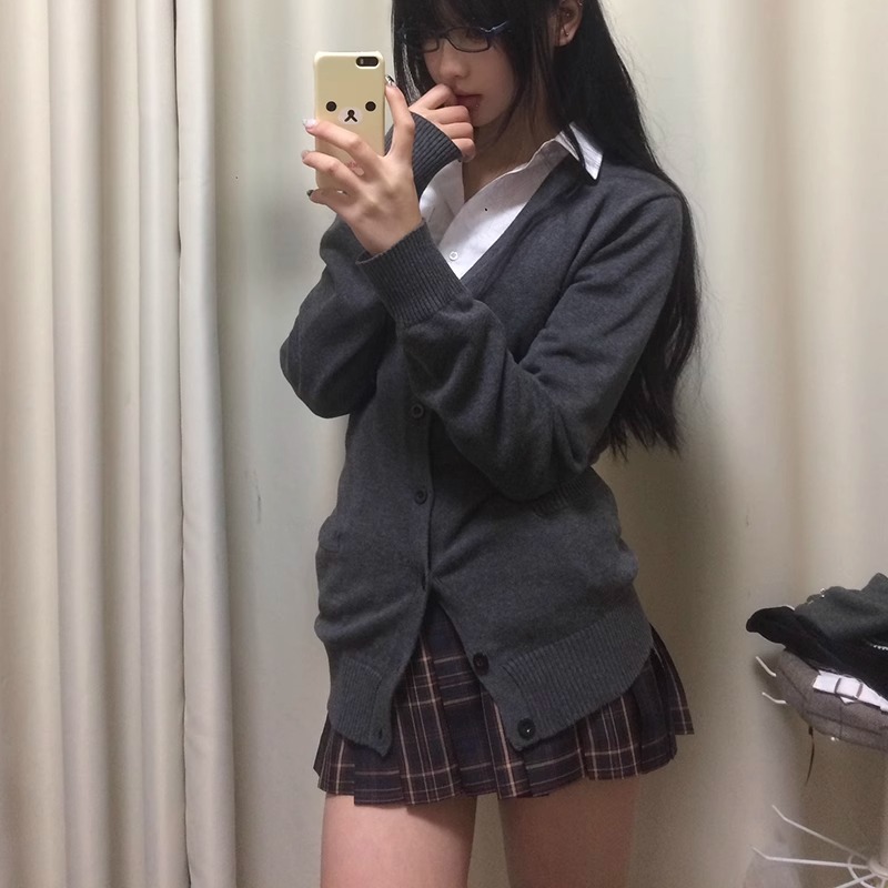 원래 JK 스웨터 유니폼 세트 가을과 겨울 일본 부서 대학 스타일 학교 JK 스웨터 니트 카디건 긴 소매 코트