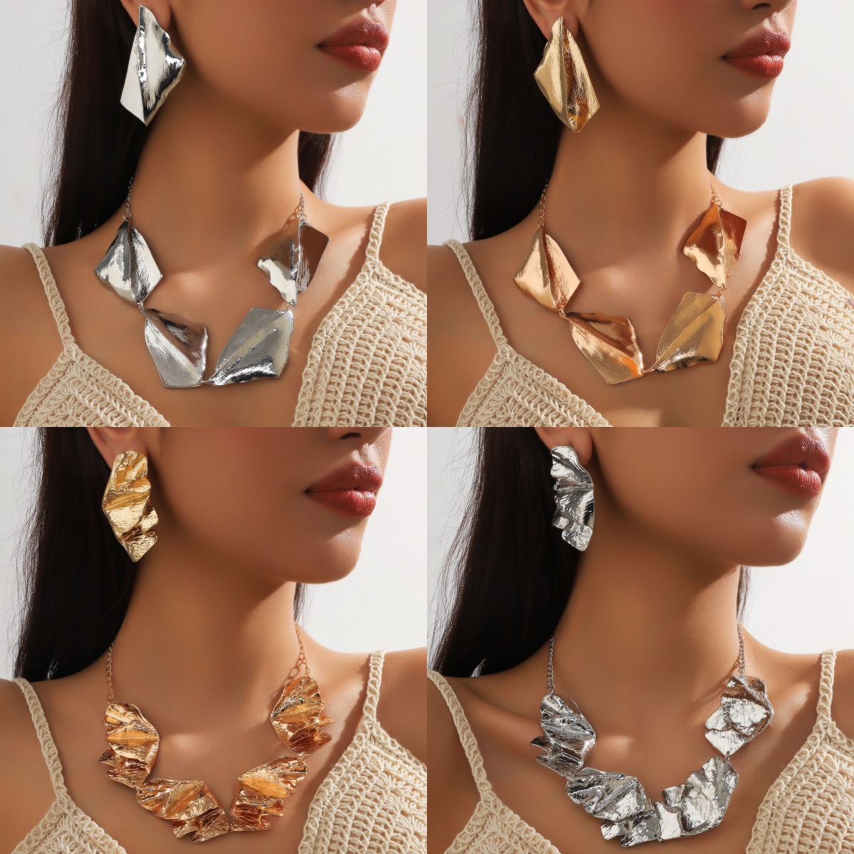 European And American Retro Style Irregular Personality Pleated Geometric Clavicle Chain Exaggerated Niche Suitable For Girls