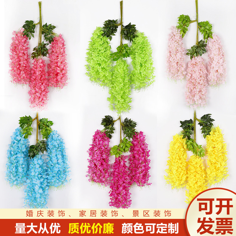 Flor de Glicinia, Flor de Techo Violeta, Flor de Glicinia para Bodas, Enredadera Decorativa, Enredadera de Flores Artificiales, Decoración del Hogar al por Mayor