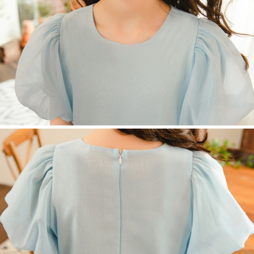 Summer French Puff Sleeve Dress for Girls  Korean Version New Middle and Big Kids Children Fashion Princess Dress