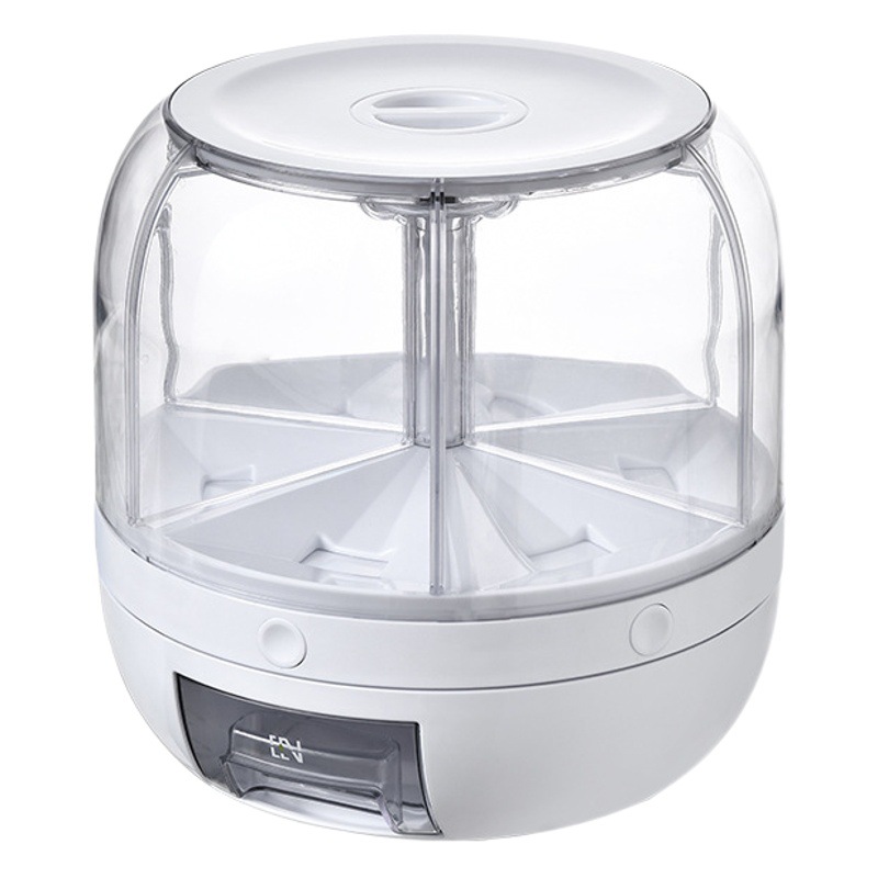 Rotating Multi-Compartment Rice Storage Container for Grains, Household Insect-Proof and Moisture-Proof Sealed Rice Storage Box, Plastic Rice Bin
