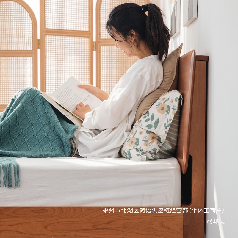 Fábrica directa isla cama de madera maciza moderna simple cama principal japonesa tatami de madera de cerezo 1.8m nórdica doble