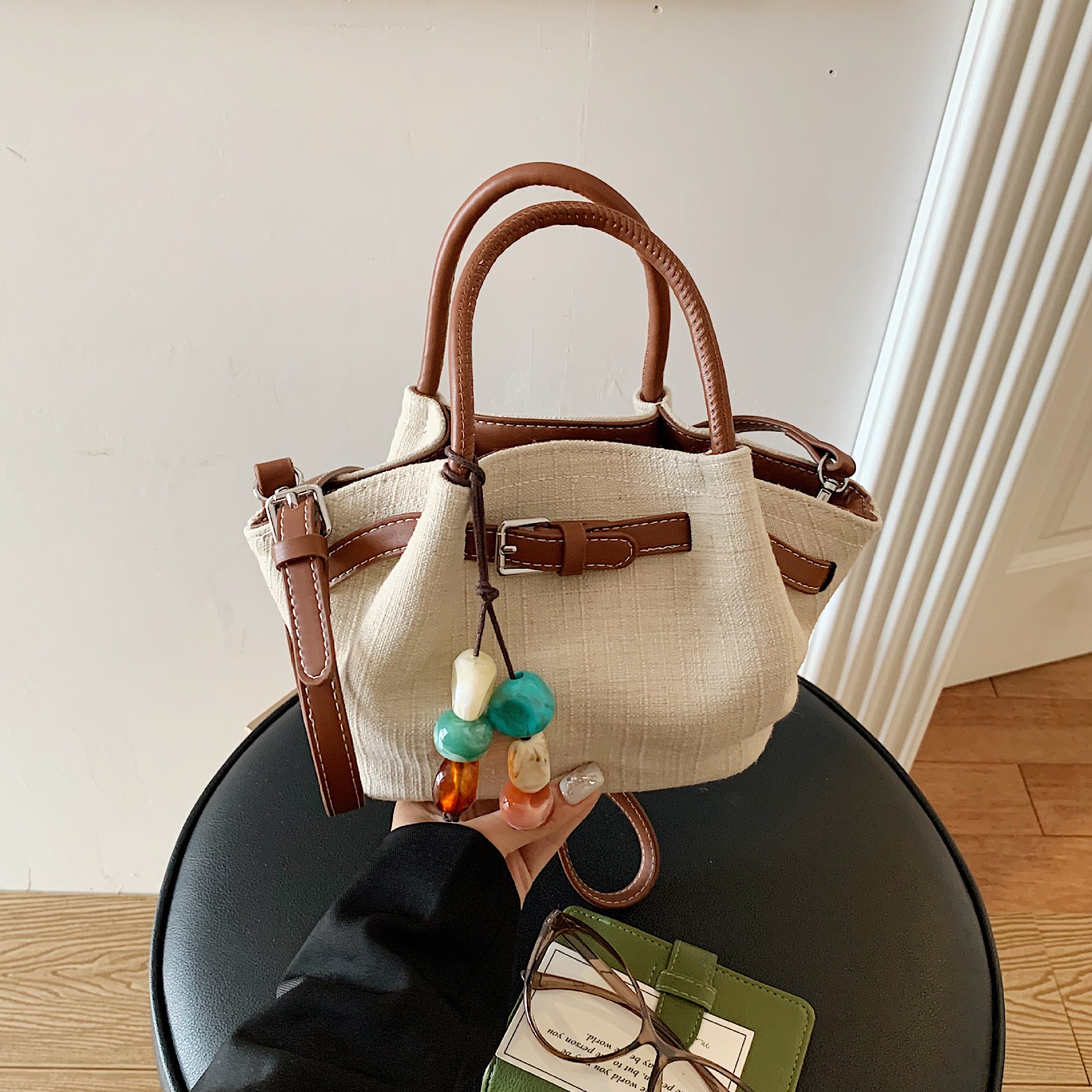 Bolsa de cestas de color transfronterizo estilo extranjero moda lino bolsa de cubo de moda simple ocio diario mochila de hombro