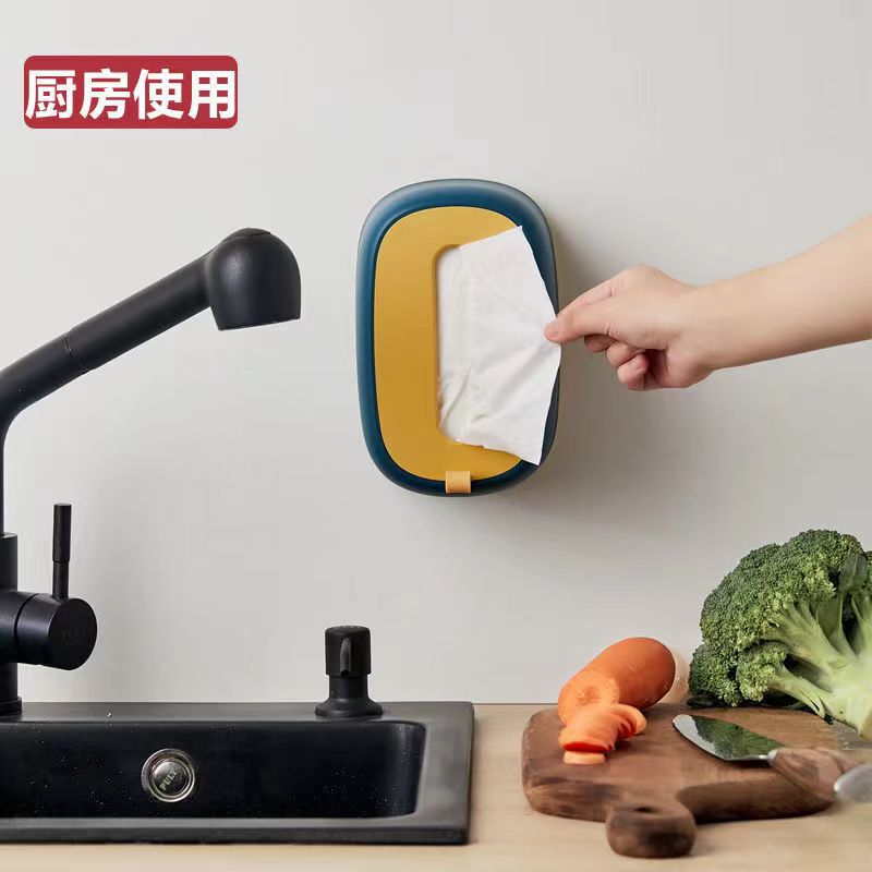 Wall-Mounted Bathroom Napkin Holder Creative Tissue Box Spring-Loaded Tissue Box Light Luxury Home Living Room Kitchen
