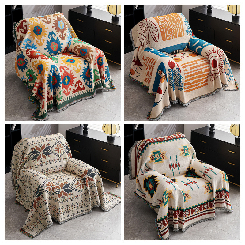 Cartoon Geometric Sofa Cushion Sofa Cover Cloth for All Seasons Anti-Cat Scratch Sofa Towel Full Cover Sofa Cover Sofa Blanket