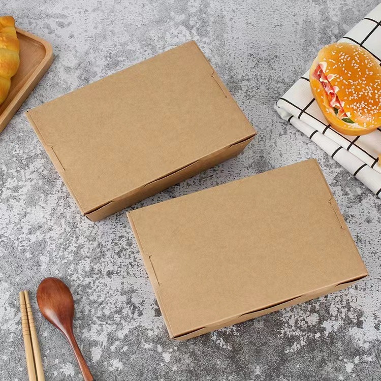 源头厂家供应一次性餐盒打包盒水果沙拉盒淋膜 牛皮纸外卖快餐盒