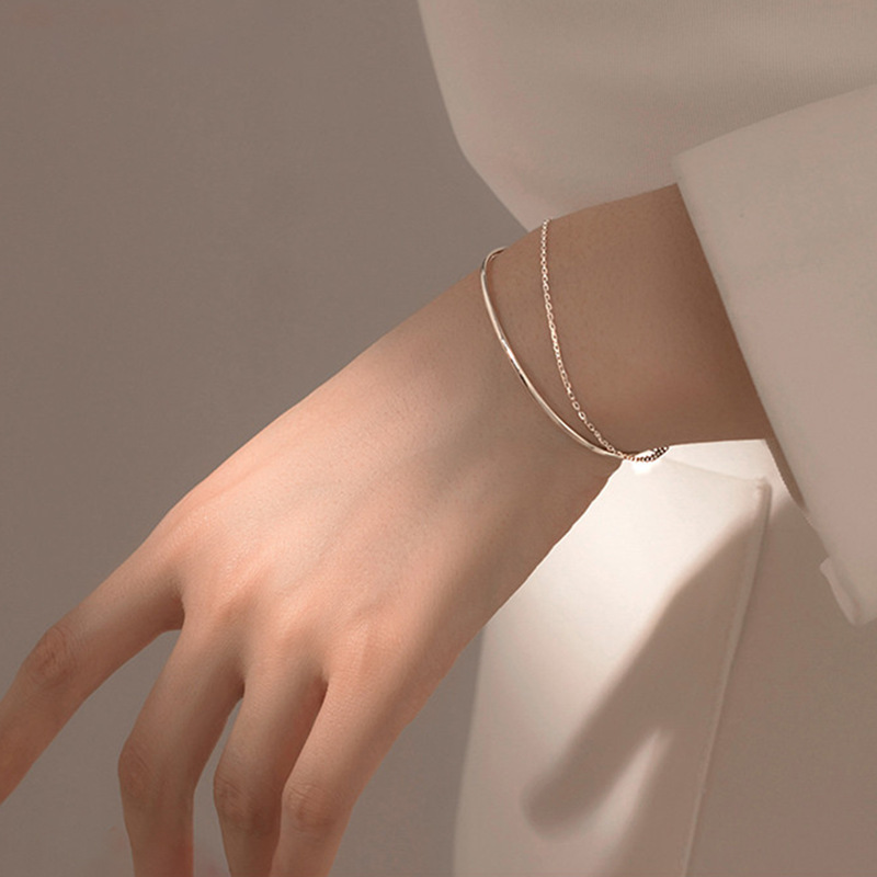 Bracelet Sterling Silver Double-layer Cold Style Bracelet Niche Design Sense Instagram Style Girl's Handmade Jewelry All-match Bracelet Sterling Silver Double-layer Cold Style Bracelet Niche Design Sense Instagram Style Girl's Handmade Jewelry All-match