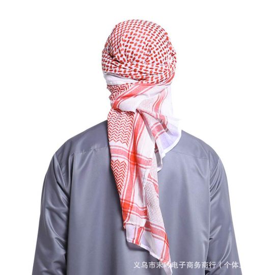 Arabic Headscarf Cross-Border New Red and White Plaid Men's Square Scarf Scarf Shawl High-End Ethnic Style Hat