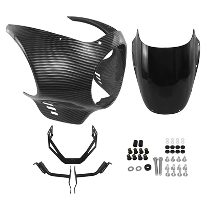 Motorcycle front windshield: Pig Head Cover, Headlight - carbon-color-headlight-shade-smoked-black-windshield