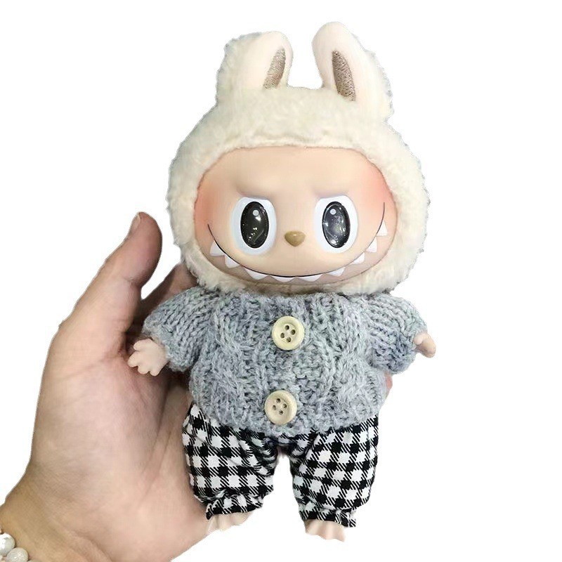 15cm ciego caja pull paño suéter pantalones macaron labubu colgante muñeca suéter Año Nuevo suéter lindo