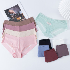 Sexy low-waisted ice silk underwear for women, simple antibacterial briefs, comfortable, soft, high elasticity, traceless European and American women's underwear