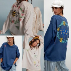 Amazon 25 秋冬新作クロスボーダーヨーロッパとアメリカの服刺繍ニットプルオーバースウェットシャツカジュアルルーズトップ女性用