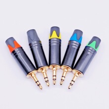 供应3.5双声道内螺纹音频线插头，金色黑镍金属帽话筒焊接插头