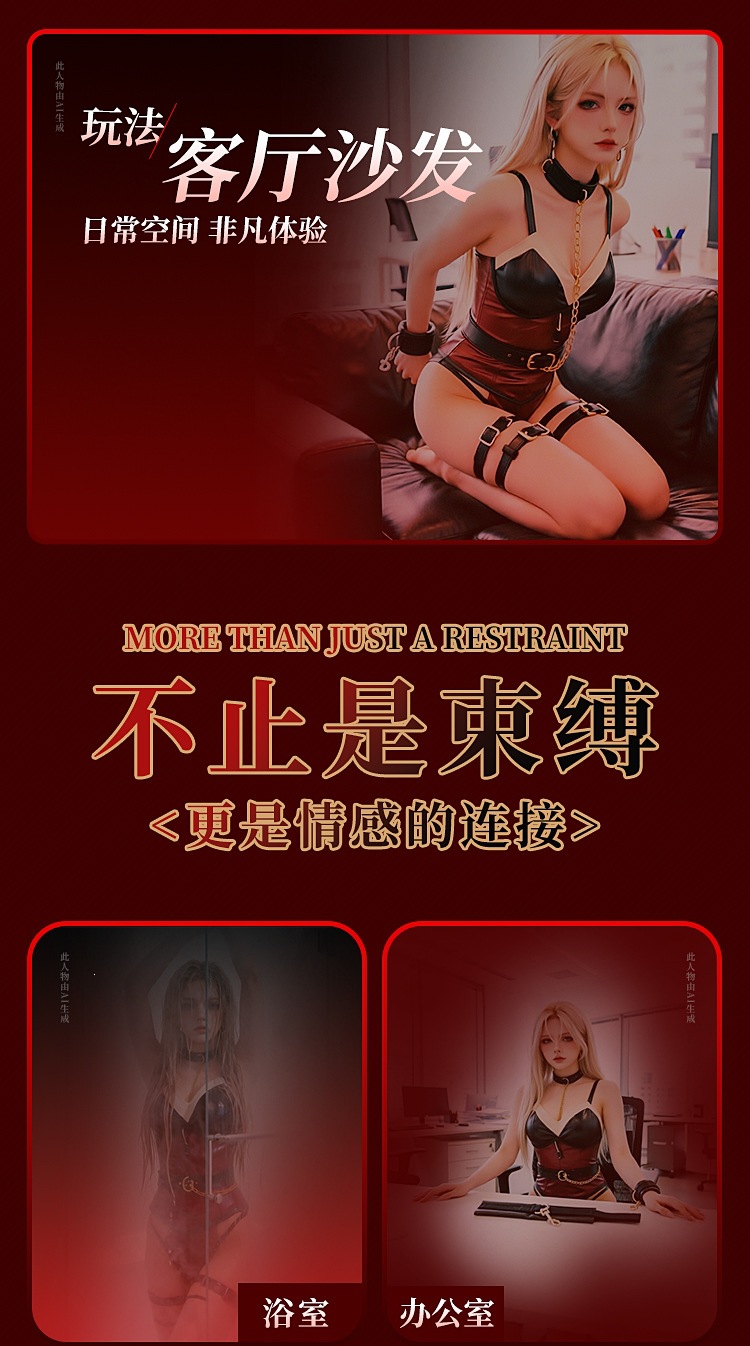 10-Piece Adult Bondage & Restraint Set with Adjustable PU Leather Cuffs, Collar and Lead — detail image 3