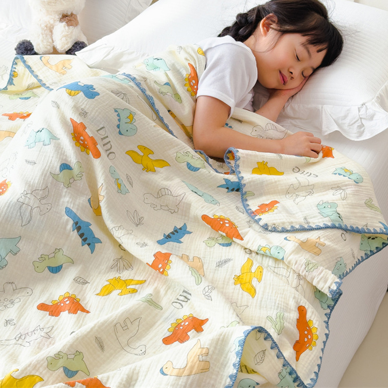 Una colcha fresca de verano de hilo de doble capa para niños, colcha de verano de algodón puro, colcha de aire acondicionado lavable a máquina, colcha fina para bebé