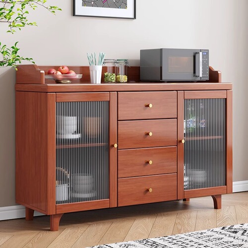 Solid wood frame sideboard home kitchen wall storage cabinet storage cupboard living room tea cabinet glass door preparation cabinet