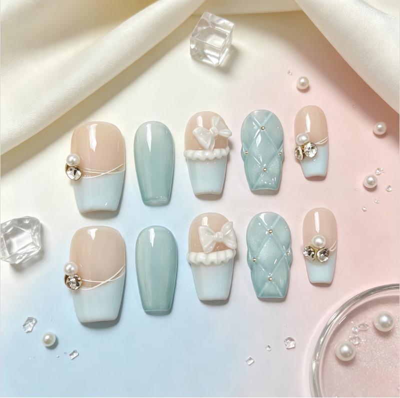 French-Style Brushed Rhinestone Bowknot Diamond-Shaped Cat-Eye Nail Art, Pure Handmade Versatile Nail Tips That Enhance Complexion, Wholesale High-End Wearable Nails French-Style Brushed Rhinestone Bowknot Diamond-Shaped Cat-Eye Nail Art, Pure Handmade Versatile Nail Tips That Enhance Complexion, Wholesale High-End Wearable Nails