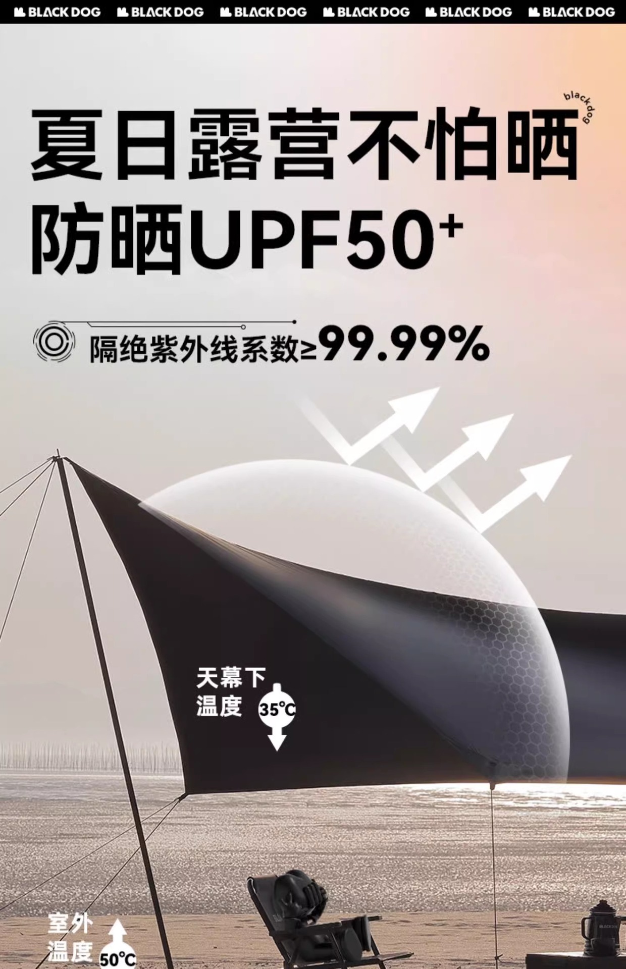 Blackdog Outdoor Tarpaulin Black Coating Camping Sunshade Rainproof Oxford Cloth Sunshade