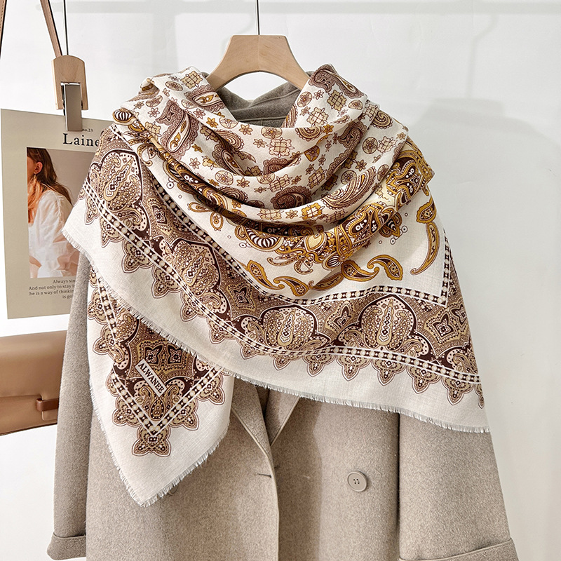 Diseño del día de la madre, regalo de moda, estampado de flor de anacardo personalizado, chal exterior, bufanda de temperamento elegante retro