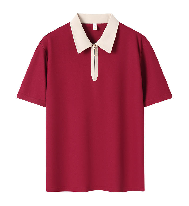 Ropa de trabajo estilo universitario con media cremallera y logotipo impreso, polo para camarero de tienda de té con leche, uniforme de trabajo personalizado de manga corta para catering.