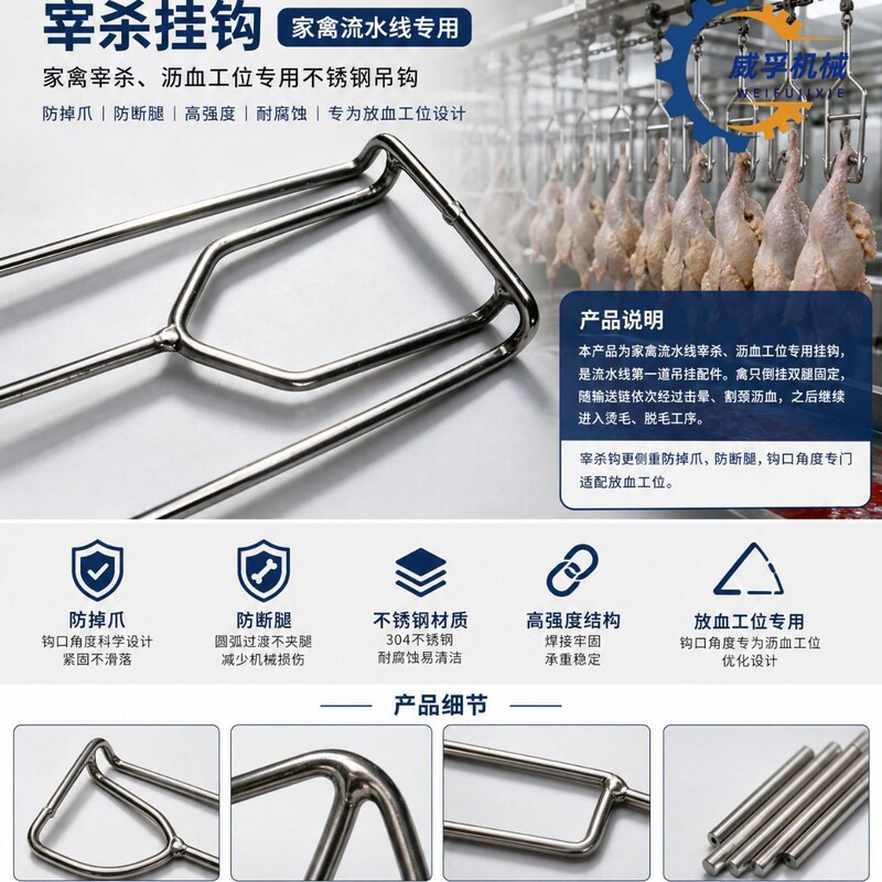 Cross-border best-selling poultry slaughtering machinery: stainless steel hanging hooks for chickens, ducks, and geese, directly supplied by the manufacturer Cross-border best-selling poultry slaughtering machinery: stainless steel hanging hooks for chickens, ducks, and geese, directly supplied by the manufacturer