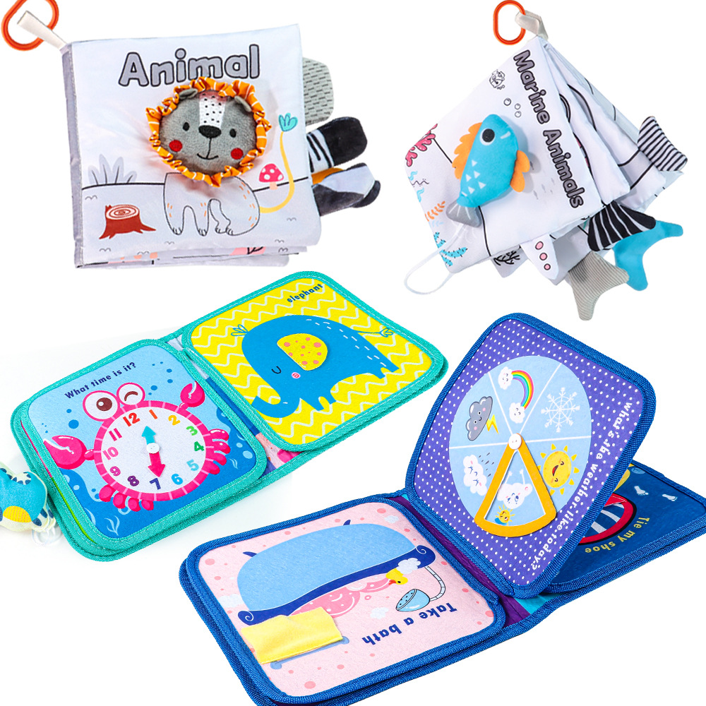 Libro de tela para bebés Velcro desgarrador libro animal marino libro tridimensional roedor infantil libro de tela de educación temprana libro de palma