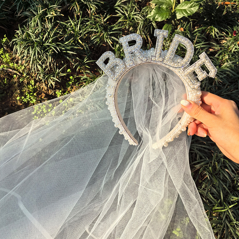 bride Bride Pearl Headband Veil Hair Accessories Wedding European And American Party Supplies Wholesale_voghion.com