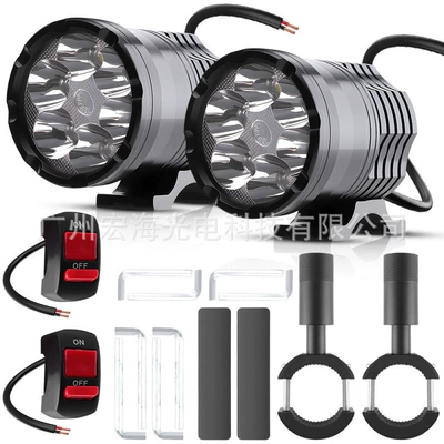Motorcycle headlights, headlights – 6-bead 60W LED headlight, high-power - 6-beads-set-of-2-2-switches-2-brackets