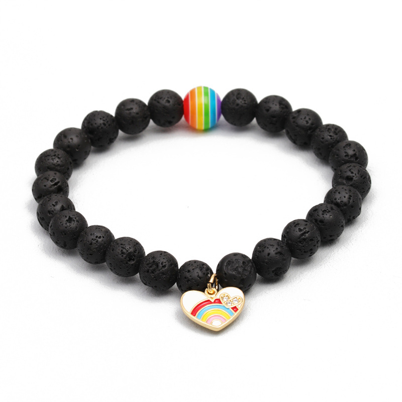Cuentas coloridas europeas y americanas transfronterizas Ojo de tigre Pulsera de cuentas de piedra volcánica pulsera de arco iris de piedra hombres y mujeres pulsera de pareja
