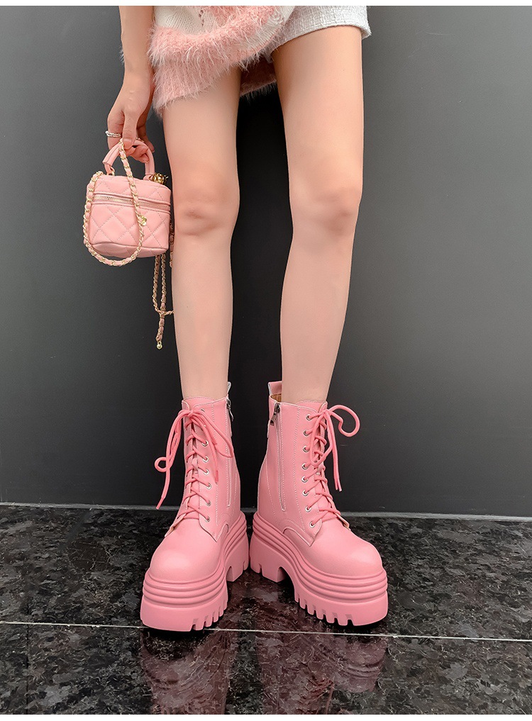 Boot nữ cổ thấp da thật gót siêu cao 15cm đế dày tăng chiều cao lót lông mùa thu đông — Lớp lót đơn màu trắng nhạt 12cm chi tiết 8